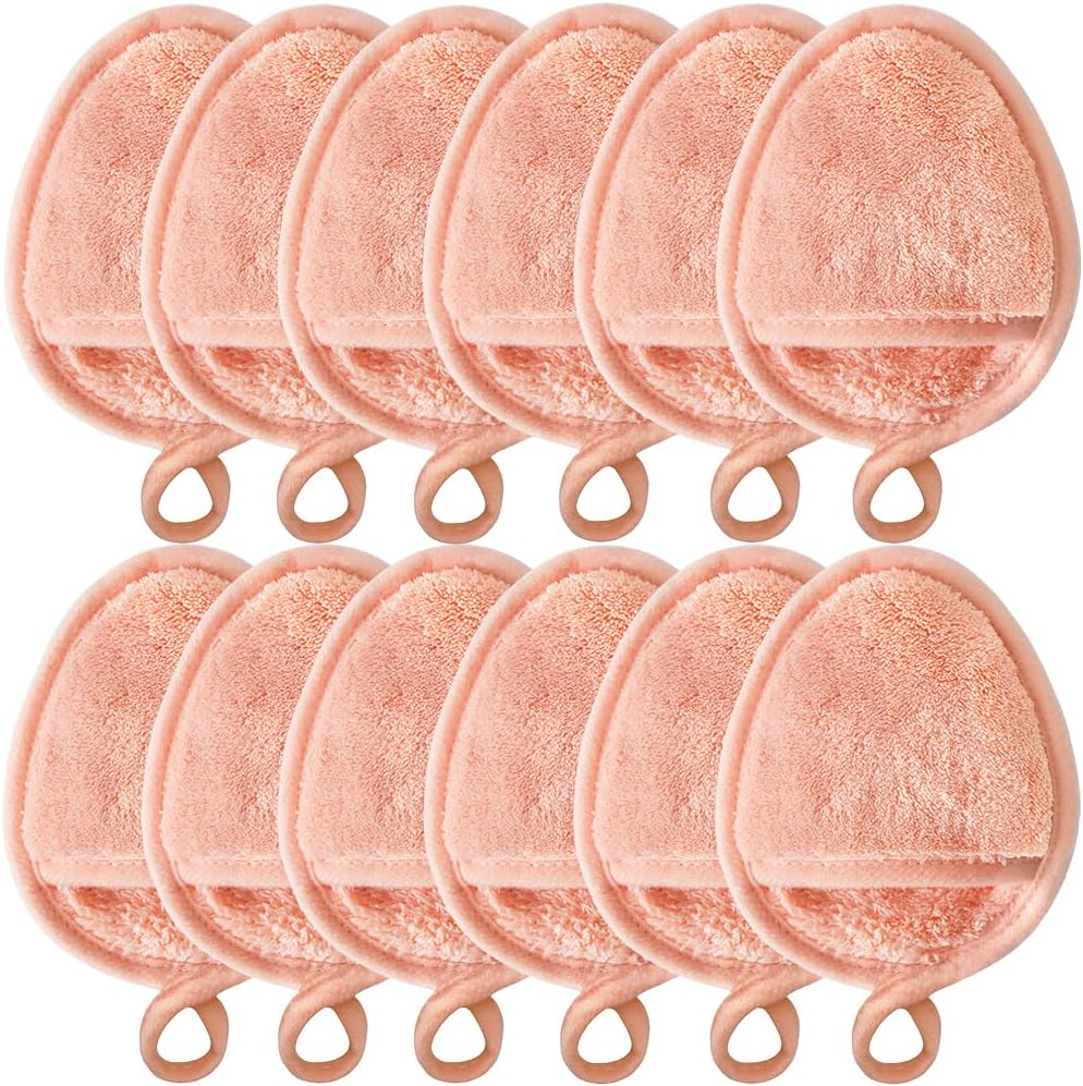Reusable Makeup Remover Pads Soft Makeup Remover Cloths Washable Facial Makeup Cleansing Pads for Face,Lip,Eyes Orange 12PCS