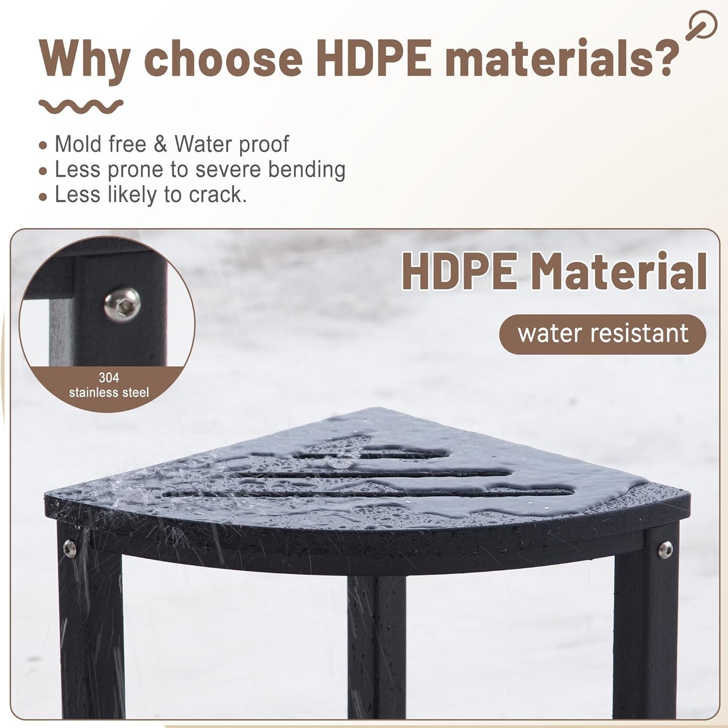 Shower Stool - Corner Bench Seat with HDPE Waterproof Shaving Legs, Baffle Storage Shelf, Indoor/Outdoor Use, Black