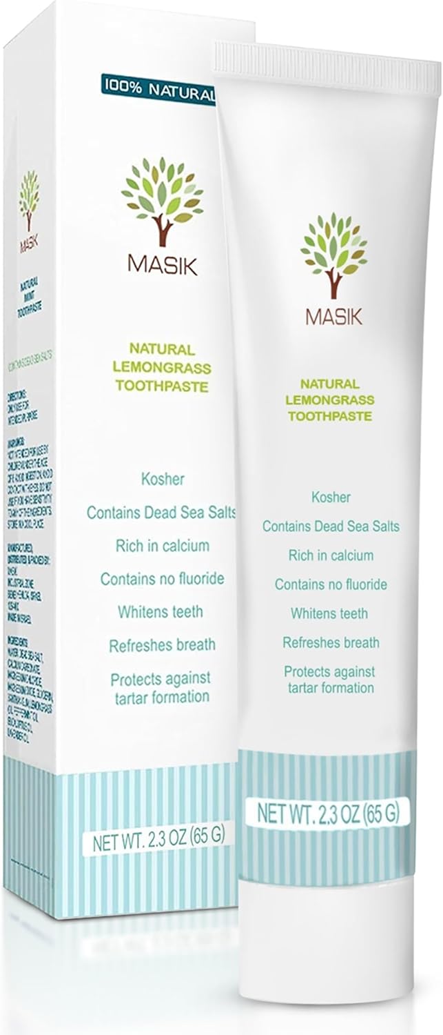 Masik Natural Lemon Grass Toothpaste – Whitening & Sensitive Teeth | Dead Sea Salt | Stain & Plaque Remover | Bleeding Gums & Canker Sore Care | Fluoride & SLS-Free | Non-Foaming | Made in Israel