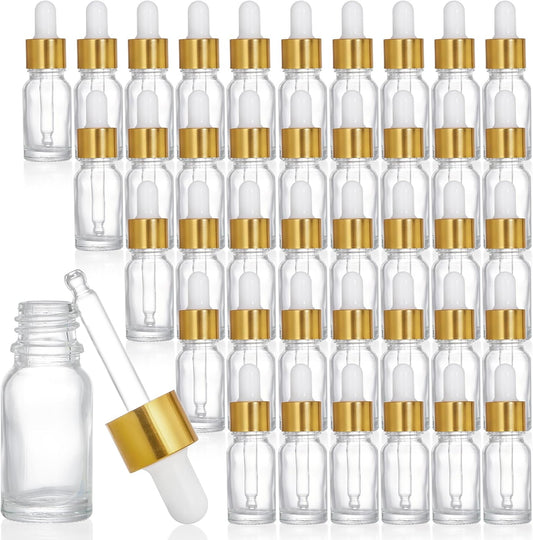Kingrol 40 Pack 10ml Clear Glass Dropper Bottles, Tincture Bottles, Empty Bottles with dropper for Essential Oils, Perfumes, Aromatherapy, Chemistry Lab Chemicals