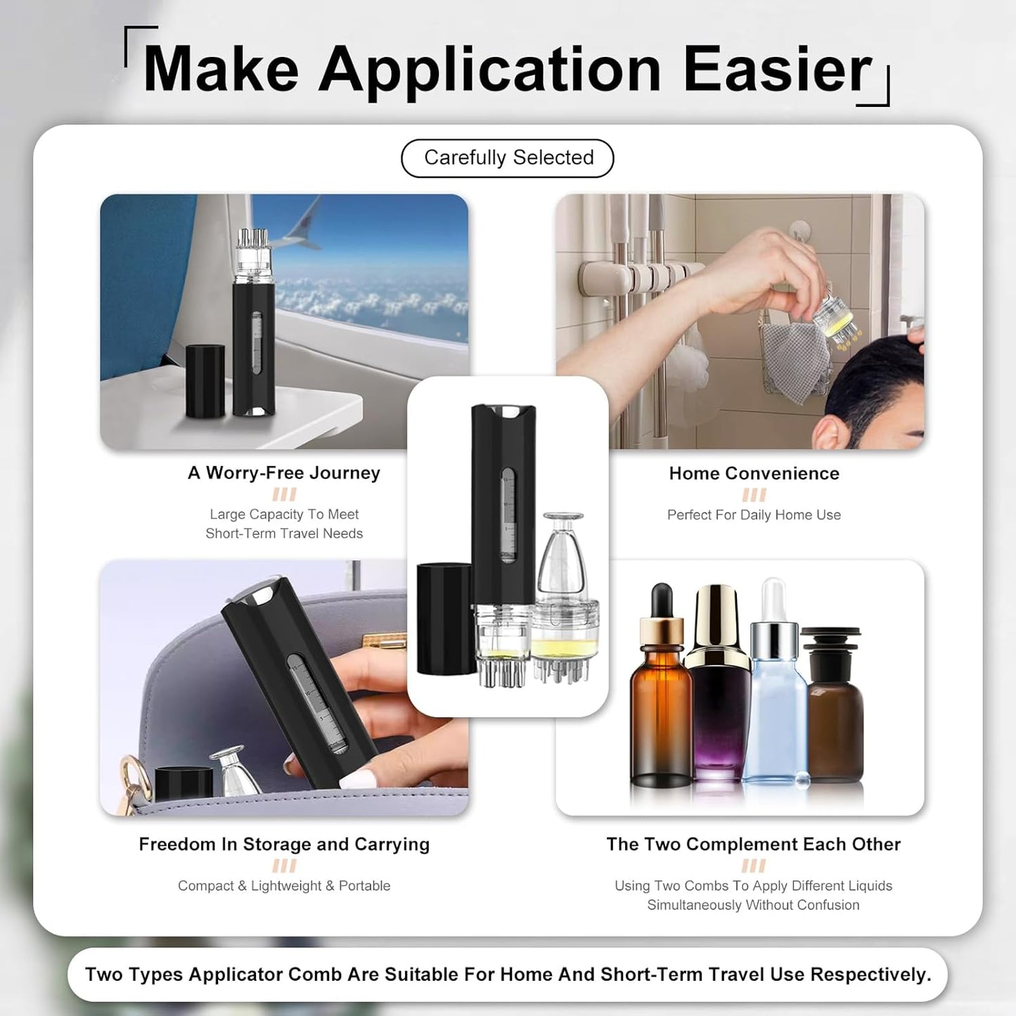 Minoxidil Applicator Comb,2Pcs Scalp Applicator Comb Set,Minoxidil Serum Liquid Massager To Promote Hair Growth,Roller Ball Scalp Massage Comb（Black）