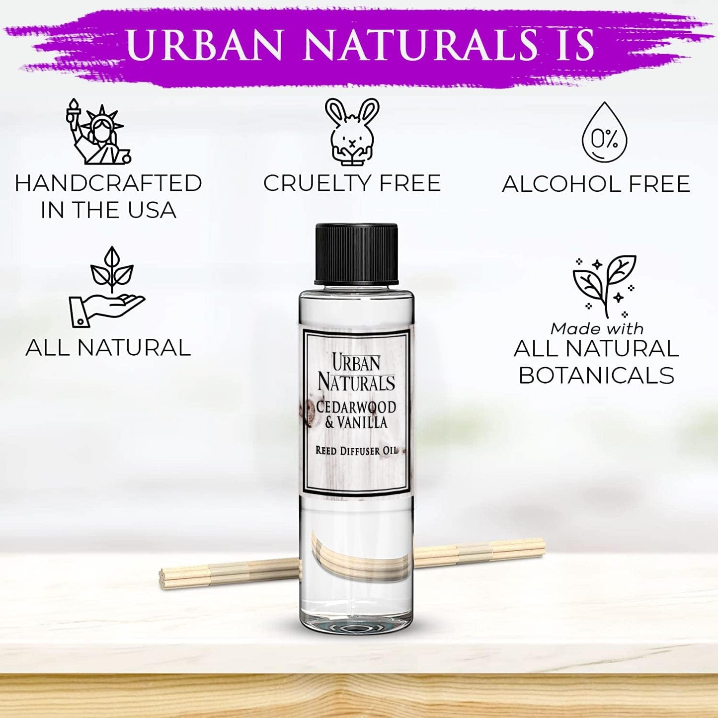 Urban Naturals Reed Diffuser Oil Refill, Lilac Blossoms Oil for Diffuser with Lilac, Violets, Lily of The Valley, 4 oz + Free Reed Sticks, Made in The USA