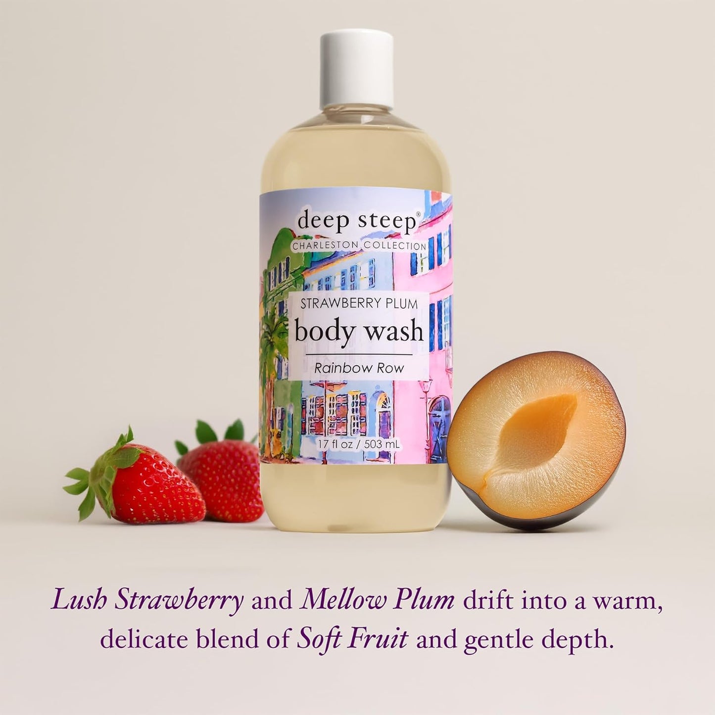 Deep Steep Body Wash, Strawberry Plum (Rainbow Row), 17 oz – Hydrating Shower Gel with Hyaluronic Acid, Shea Butter, Aloe Vera & Argan Oil – Vegan, Clean Beauty, Clean & Refreshed Skin