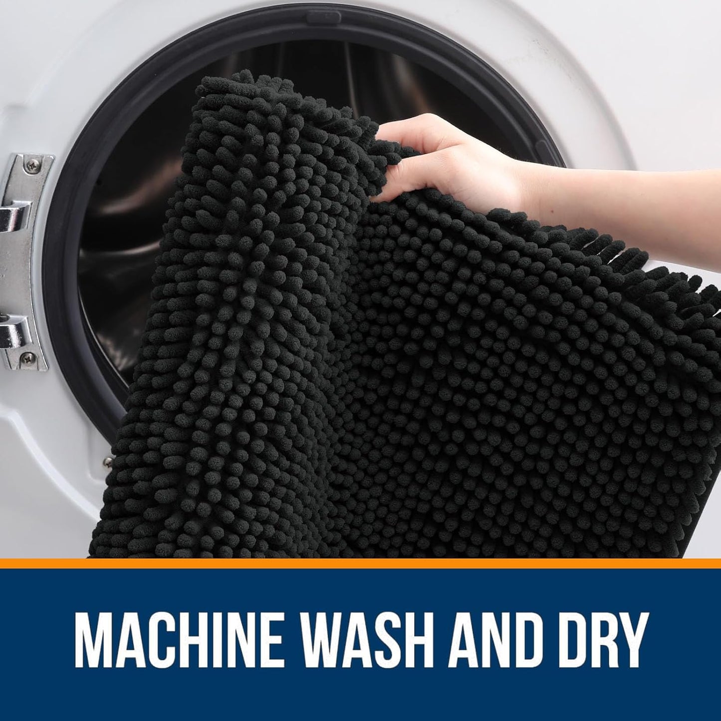 OLANLY Bathroom Rugs 40x24, Extra Soft Absorbent Chenille Bath Rugs, Rubber Backing Quick Dry, Machine Washable Bath Mats for Bathroom Floor, Tub and Shower, Home Decor Accessories, Black