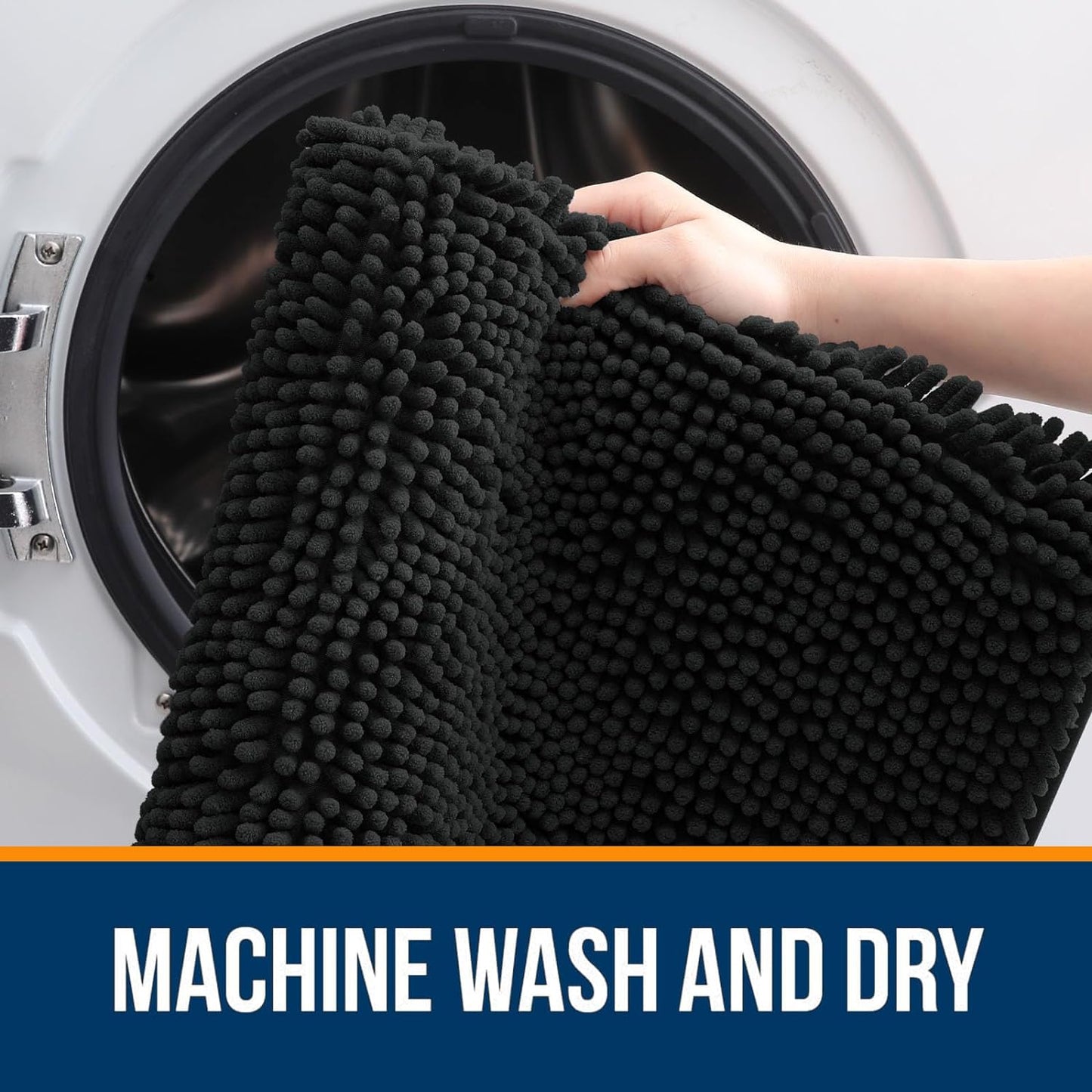 OLANLY Bathroom Rugs 50x30, Extra Soft Absorbent Chenille Bath Rugs, Rubber Backing Quick Dry, Machine Washable Bath Mats for Bathroom Floor, Tub and Shower, Home Decor Accessories, Black