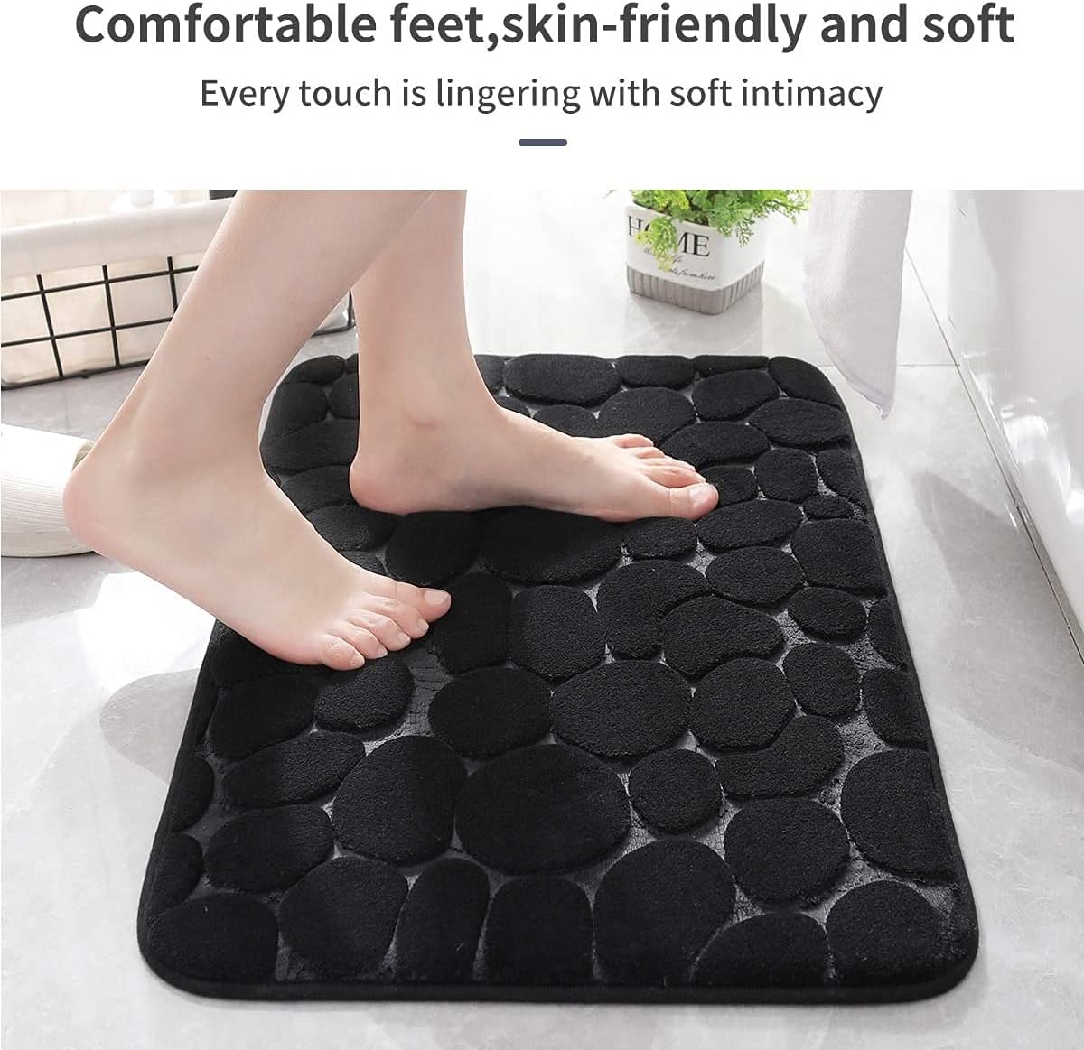 YIHOUSE Bathroom Mat Rug, Memory Foam Bath Mat, Non-Slip Bathroom Floor Mats, Cobblestone Bath Mats Absorbent Bath Rugs Washable Quick Dry (17x24,Black)