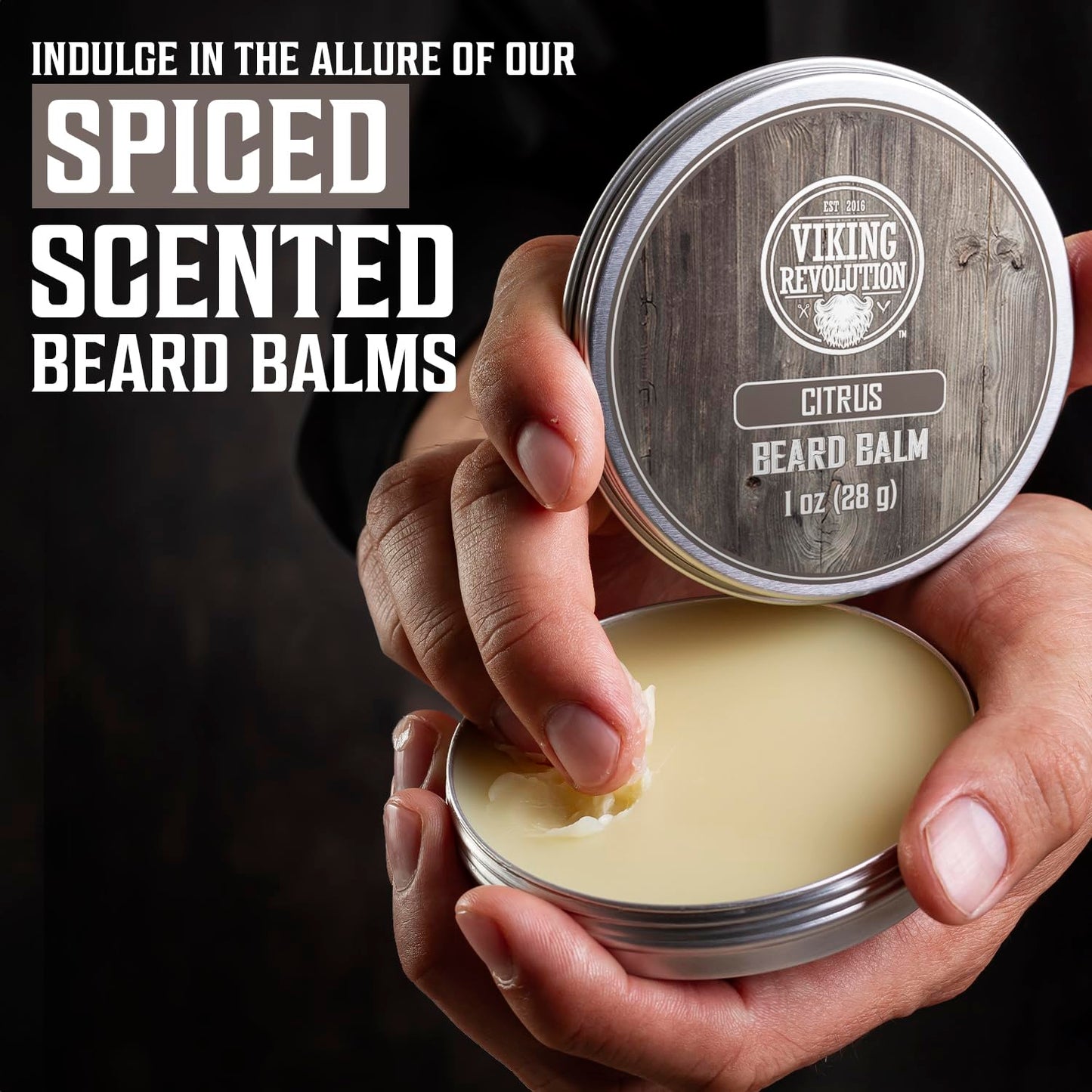 Viking Revolution 4 Beard Balm Variety Pack (1oz Each)- Spiced Vanilla, Sweet Tobacco, Majestic Oud, Citrus - Styles, Strengthens & Softens Beards & Mustaches - Leave in Conditioner Wax for Men