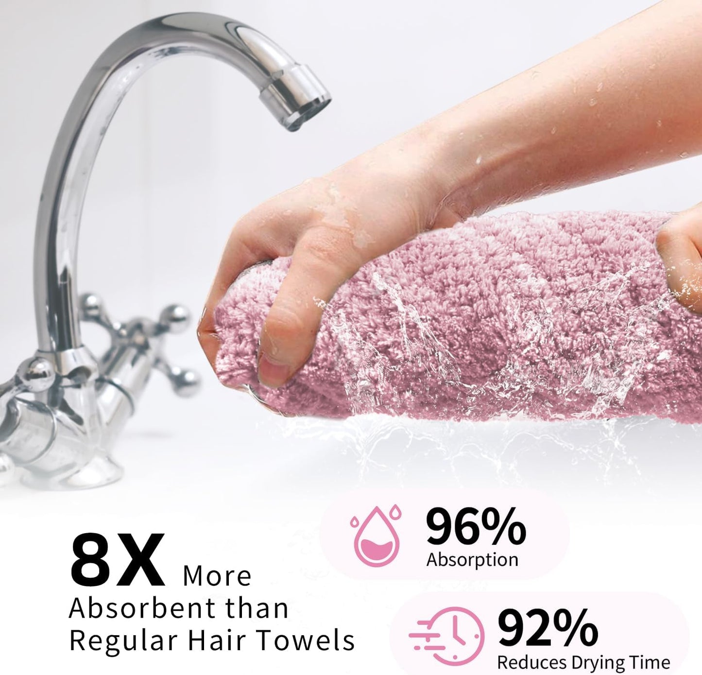 2 Pack Extra Large Microfiber Hair Towel, 37.4" x 26.4" Towel Wrap for Women, Super Absorbent & Quick Drying Hair Towel with Elastic Strap for Curly Long Hair