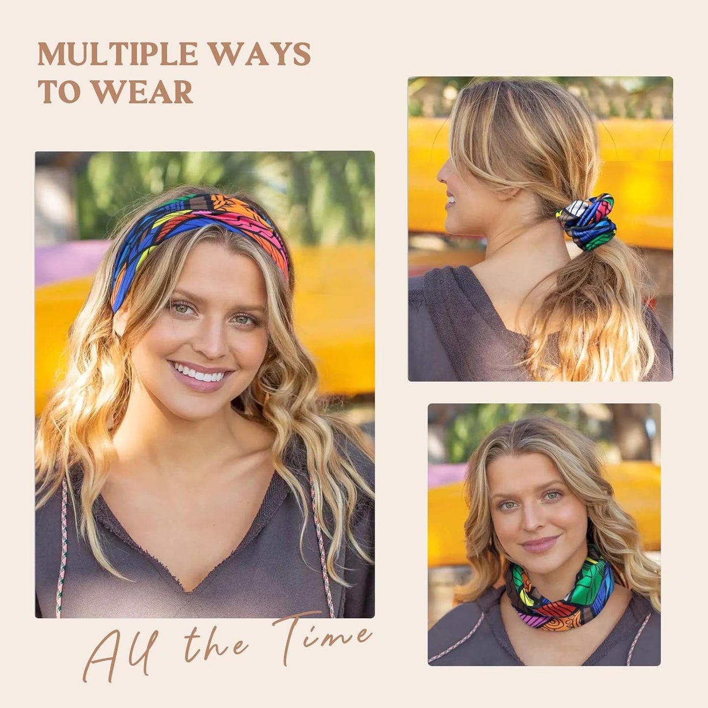 Wide Headbands for Women Knotted No Slip Head Bands Soft Turban Headband Hair Accessories Boho African Solid Color Head Wraps for Women Yoga Workout Pack of 6