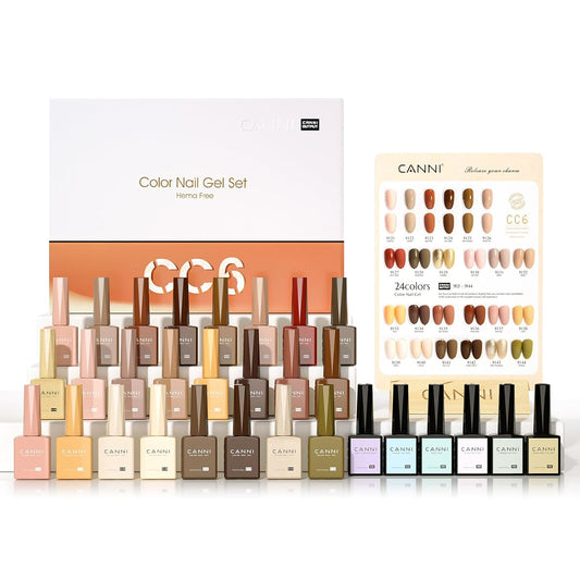 CANNI 30Pcs 9ML Hema-free Gel Nail Polish Set,Nude Brown Red Glitter Gold Gel Polish Kit Soak Off LED Nail Gel Polish Set Nail Art Starter Manicure Salon DIY at Home