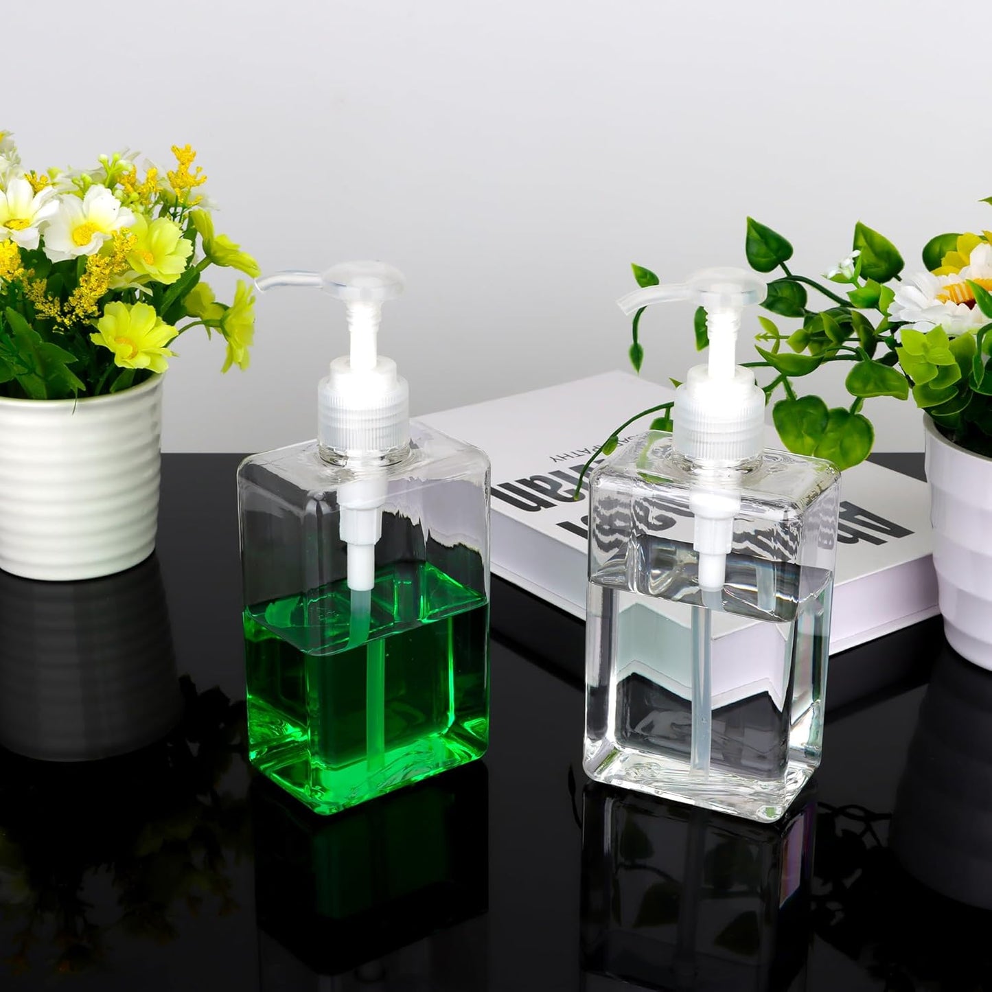 280ml (9.5oz) Pump Bottle Dispenser Jansburg 2 Pack Refillable Flat Square Plastic Lotion Dispenser Leakproof Empty Lotion Pump Bottle for Essential Oil Soap Lotion Shampoo Clear