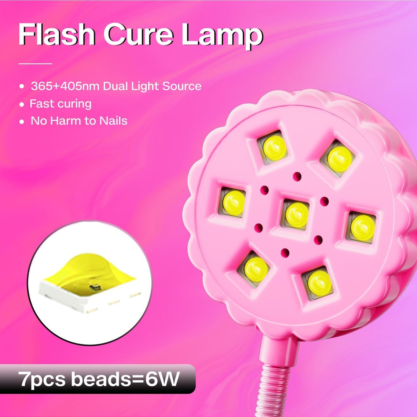 LIORA UV LED Nail Lamp 6W with Clamp – 7 Beads Gel Lamp Flash Cure Light, Flexible 360° Gooseneck USB Manicure lamp, Nail Dryer for Gel Polish and Press On Nails, Mini Nail UV Light for Salon DIY