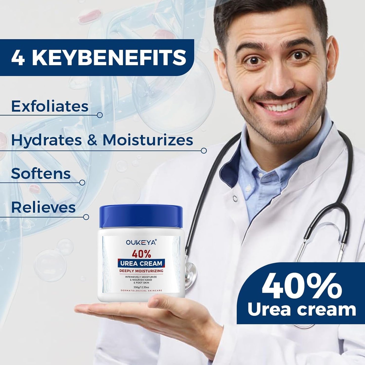 OUKEYA Urea Cream 40 Percent, Foot & Hand Cream for Dry Cracked, Urea Lotion for Feet Maximum Strength(12.35Oz X 2 Packs)
