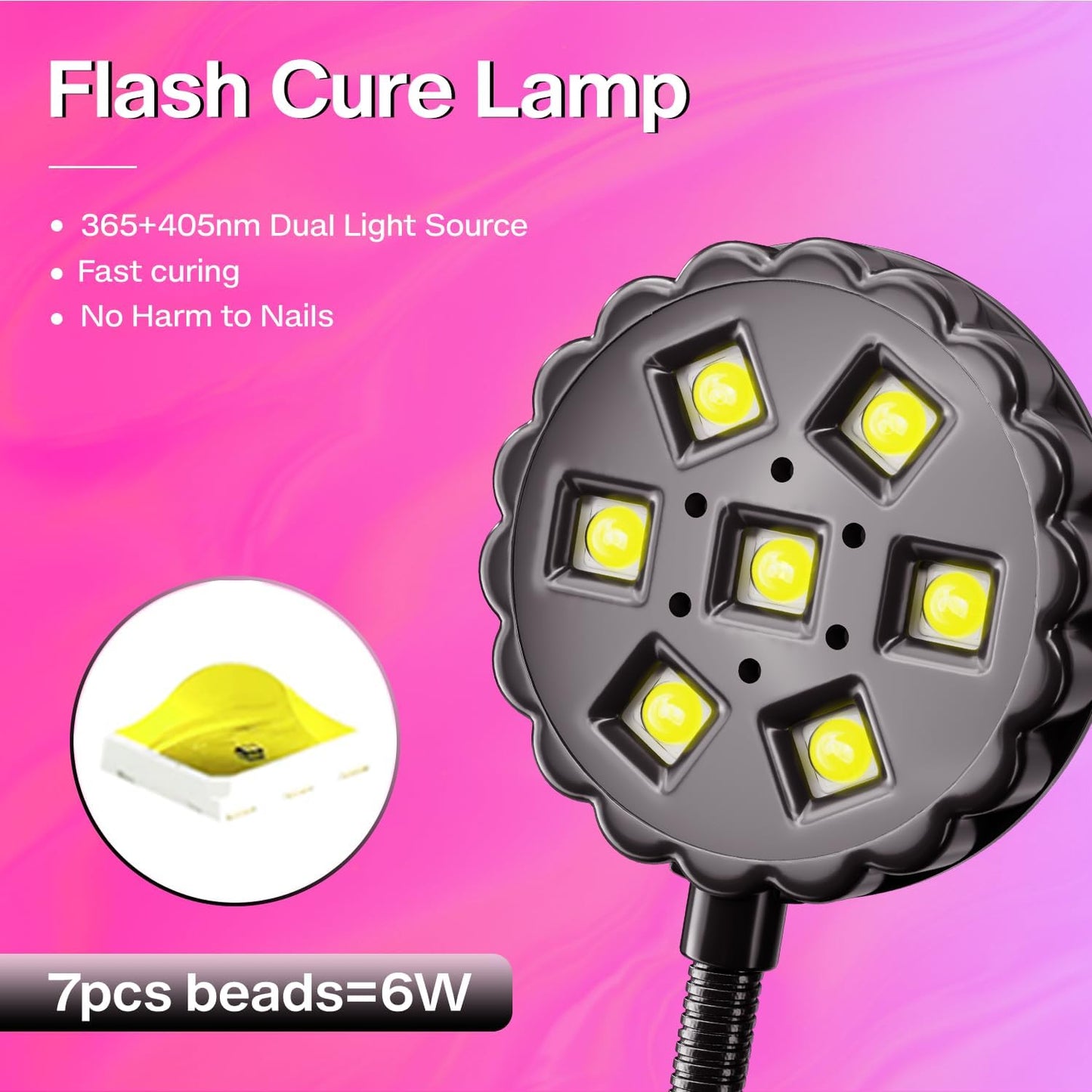 LIORA UV LED Nail Lamp 6W with Clamp – 7 Beads Gel Lamp Flash Cure Light, Flexible 360° Gooseneck USB Manicure lamp, Nail Dryer for Gel Polish and Press On Nails, Mini Nail UV Light for Salon DIY