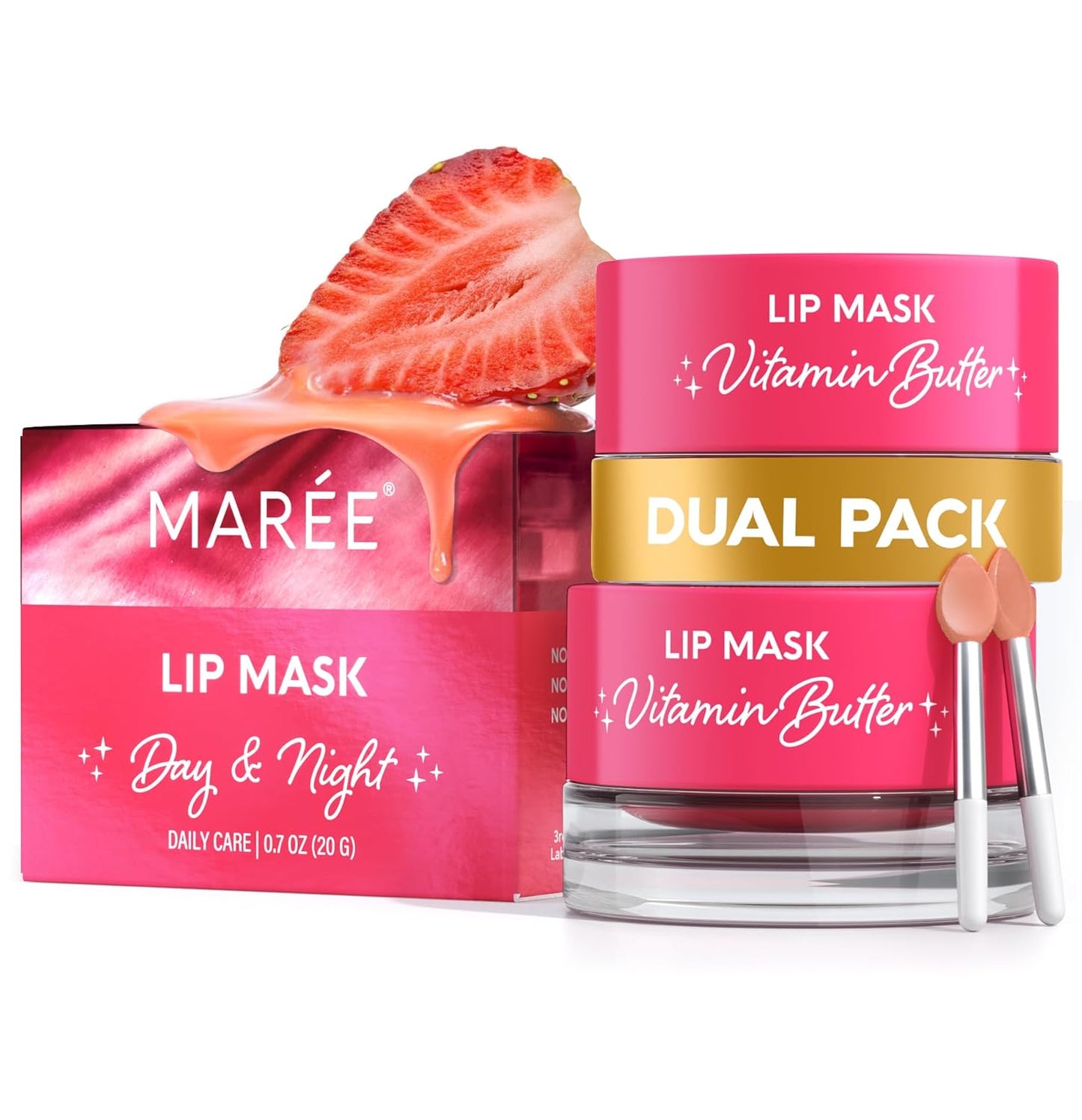 MAREE Lip Mask Overnight 2 Pack - Lip Moisturizer For Very Dry Lips - Hydrating Lip Butter Balm with Hyaluronic Acid & Collagen - Overnight Lip Treatment - Lip Sleeping Mask Repair