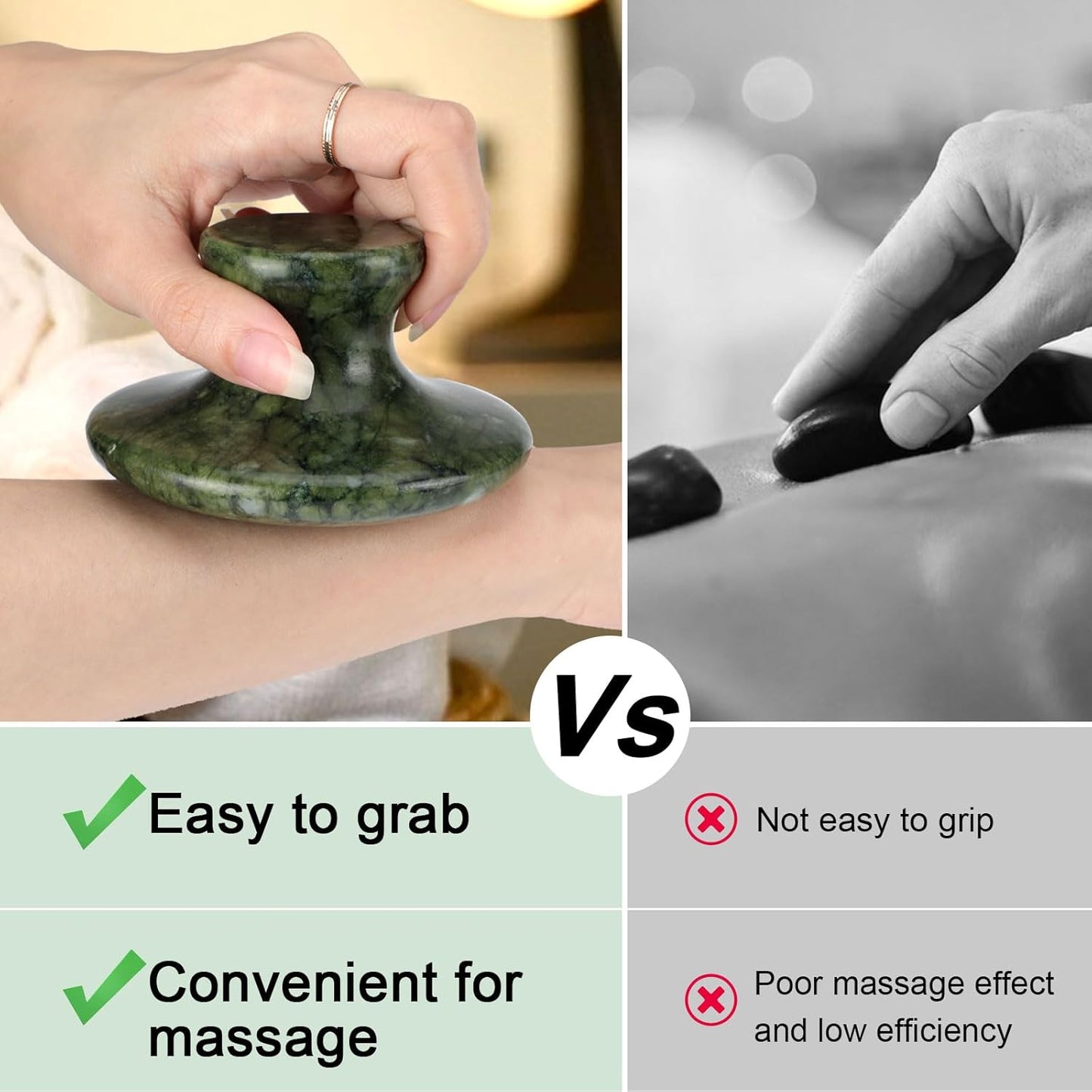 gemshan Massage Stone, 3.5inch Natural Hot Rocks, Body Gua Sha Massage Tool for Cellulite Massage, Lymphatic Drainage, Relieve Tension and Muscle Pain