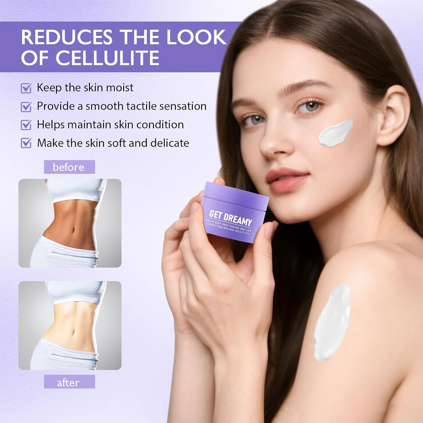 Get Dreamy Overnight Toning Whip,Anti-Cellulite Body Firming Cream,Dream Whip Body Firming Cream,Hydration, Smooth,Tightened Skin,Ideal for Legs, Belly