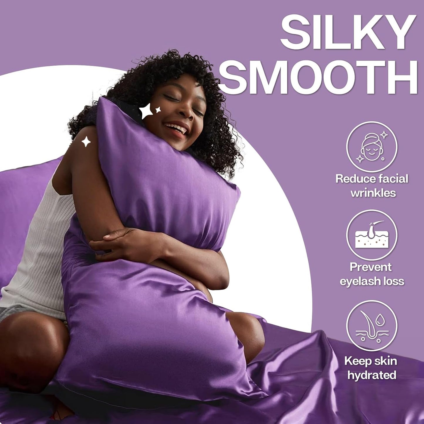 MR&HM Satin Pillowcase for Hair and Skin, Silk Satin Pillowcase 2 Pack, Queen Size Pillow Cases Set of 2, Silky Pillow Cover with Envelope Closure (20x30, Lavender)