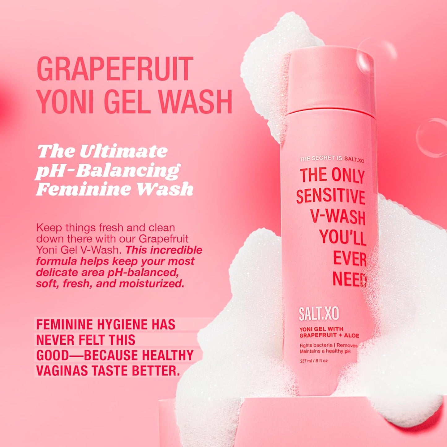 SALT.XO Grapefruit Sensitive Yoni Gel Wash, Intimate Care Gel for Women, Intimate Care Gel for Women, pH Balance V Wash Cruelty-Free, Feminine Hygiene Products (8 Fl Oz)