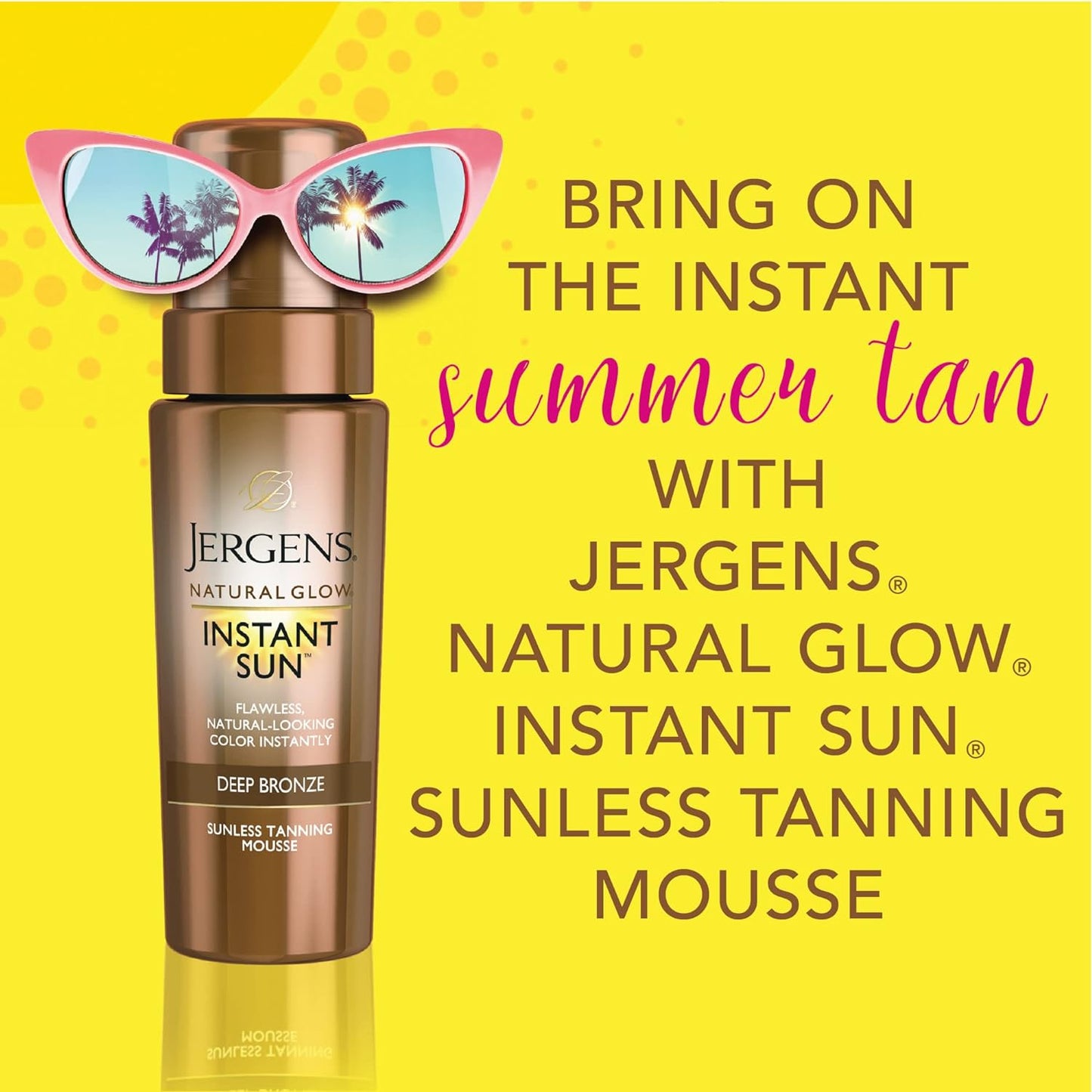 Jergens Natural Glow Instant Sun Body Mousse, Self Tanner for Deep Bronze Tan, Sunless Tanning Body Bronzer for Natural Looking Color Instantly, 6 Oz
