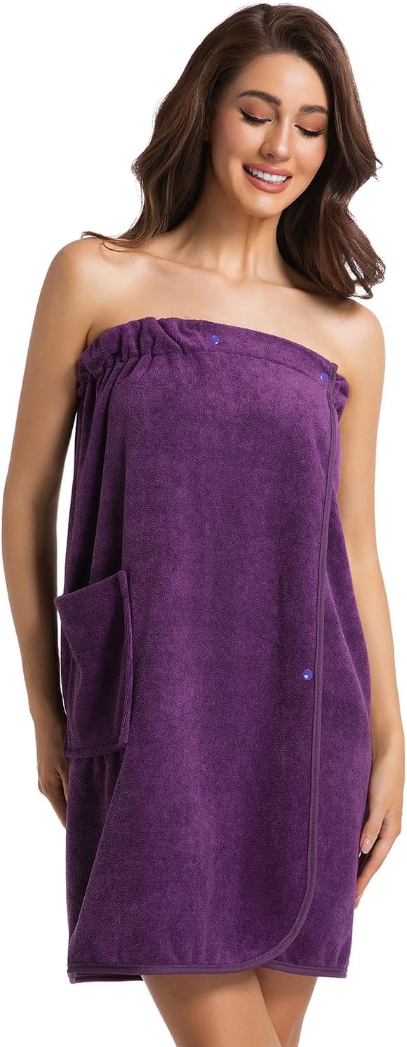 Womens Towel Wrap Bath Robe Lightweight Spa Body Wrap Shower Adjustable Snap Closure