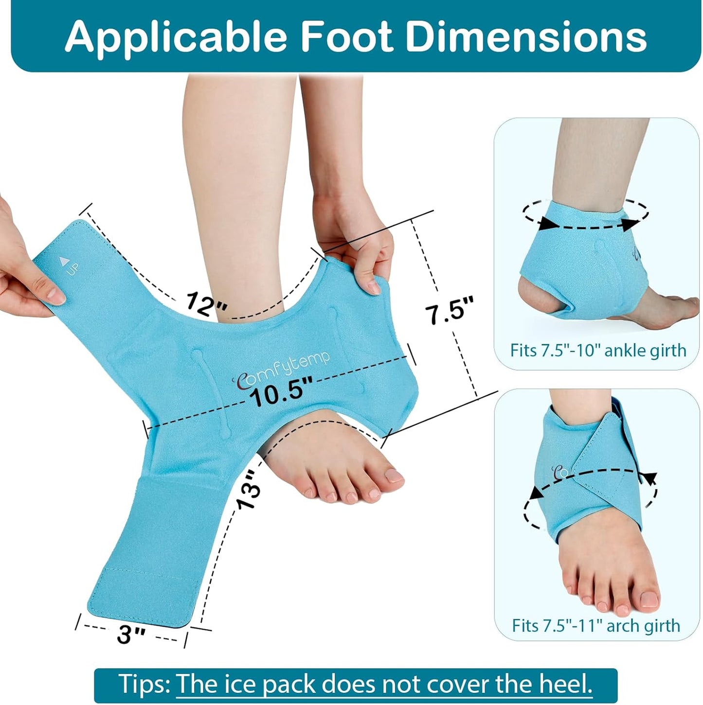 Comfytemp Ankle Ice Pack Wrap for Swelling, Plantar Fasciitis, Foot Pain Relief, FSA Eligible, Gel Packs for Injuries Reusable, Hot Cold Compression for Achilles Tendonitis, Sprain Ankles, Gift, 2 Pcs