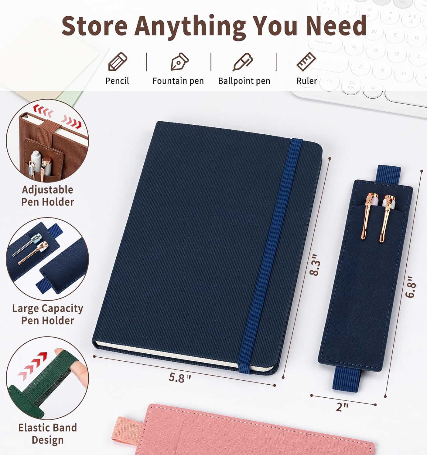 Lined Journal Notebook for Work, A5 Leather Notebook with Pen Sleeve, 100GSM/160 Pages Thick Paper, Daily Journals for Writing, School, Note Taking, Business, Travel, College Ruled