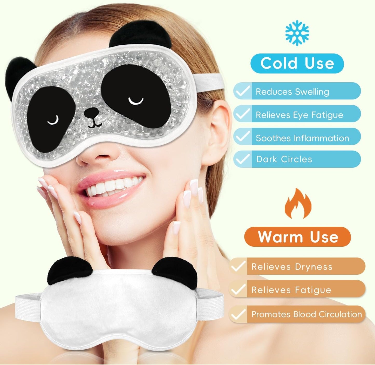Cooling Eye Mask and Plush Sleep Mask for Girl Woman 2PCS, Cute Animal Sleeping Mask Soft Blindfold Cold Warm Eye Compress Gifting for Home Spa, Office, Morning Refreshment, Travel