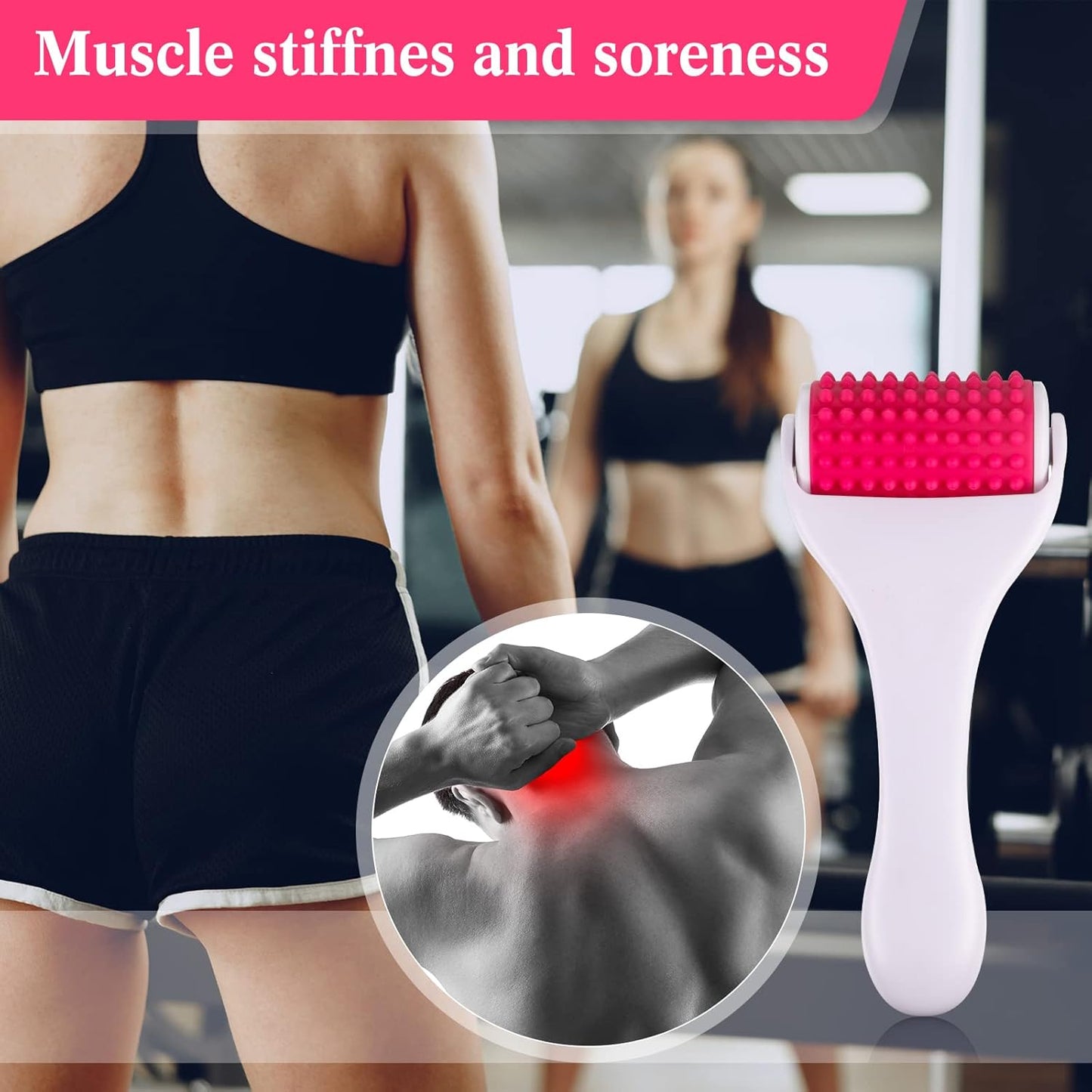 2 Pcs Muscle Roller Stick for Fascia Body Cellulite Face Massage - Manual Tools for Neck Arm Back Leg Relief - Deep Trigger Points Release (White, Rosy)