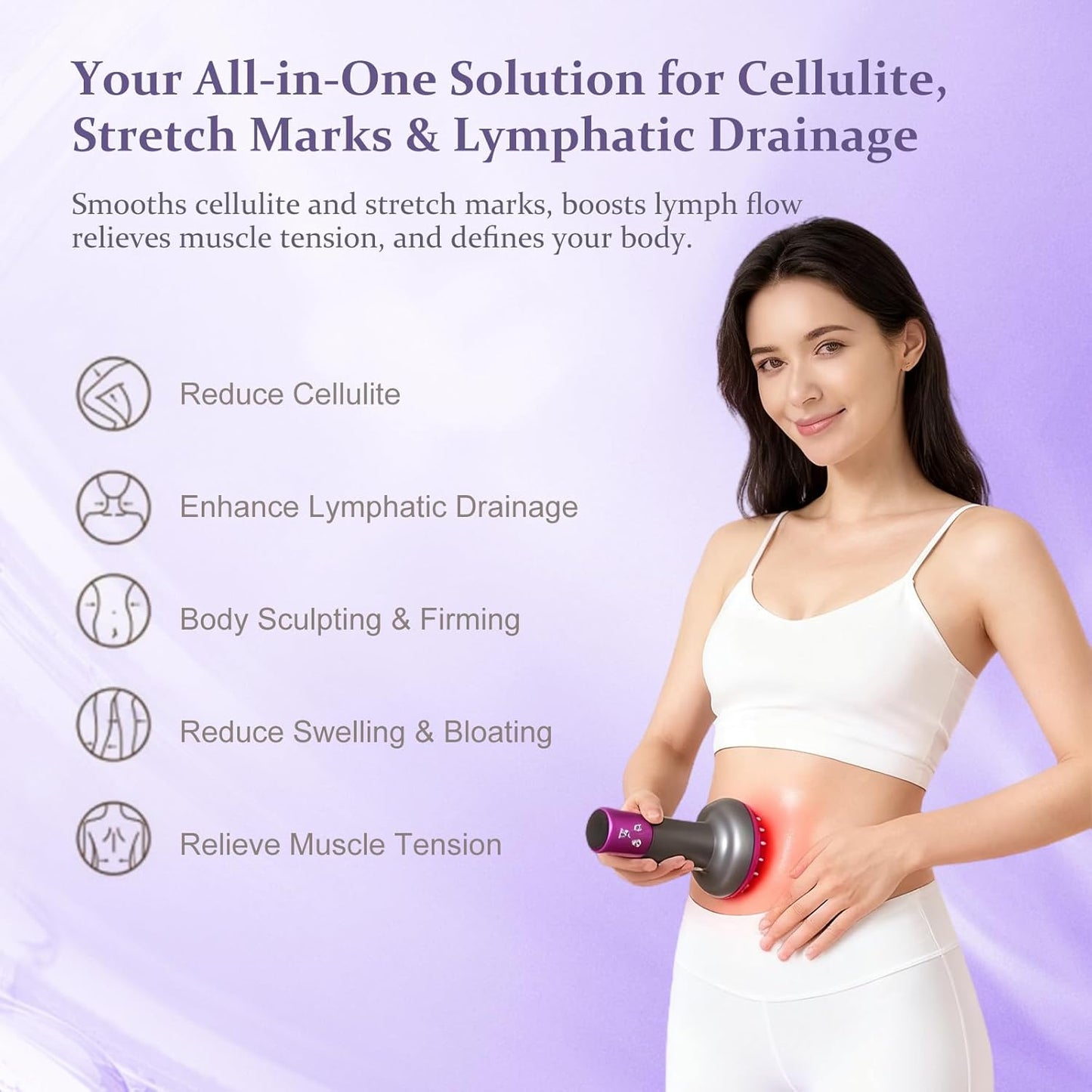 Lymphatic Drainage Massager，Help Reduce Stretch Mark, Cellulite, for Belly、 Neck、 Leg 、Hip Arm ，Improves Absorption of Skincare Body Oil Serum, Stretch Mark Creams and Stretch Mark Lotions