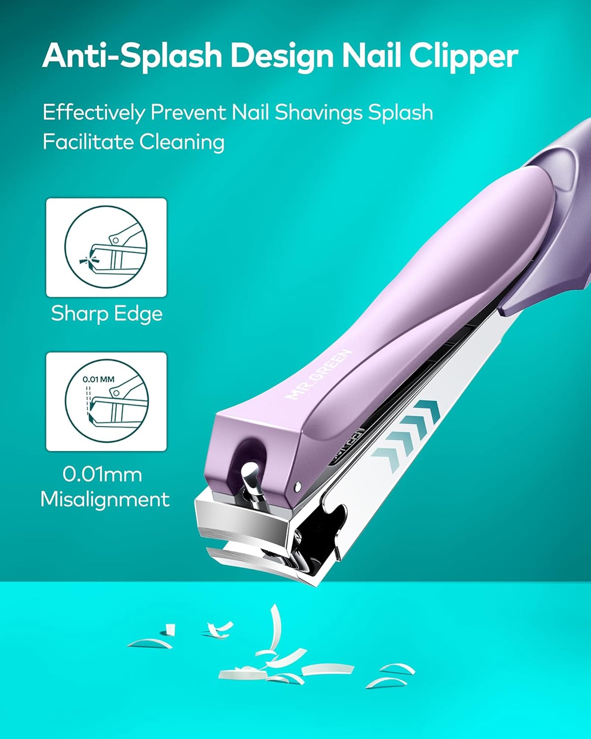 MR.GREEN Nail Clippers with Nail File,Anti Splash Nail Clipper Set for Thick Nails,Medical Grade Stainless Steel Professional Nail Cutter,Sharp and Durable fingernail Clipper for Men and Women(Purple)