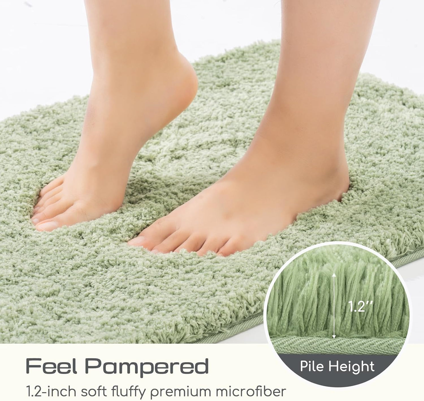 ROSMARUS Shaggy Bath Rugs Non-Slip 28”X48”, Extra Long Bathroom Mat with Fluffy Soft & Water Absorbent Microfiber, Shower Carpet, Machine Washable Bathroom Rug for Floor Tub, Green