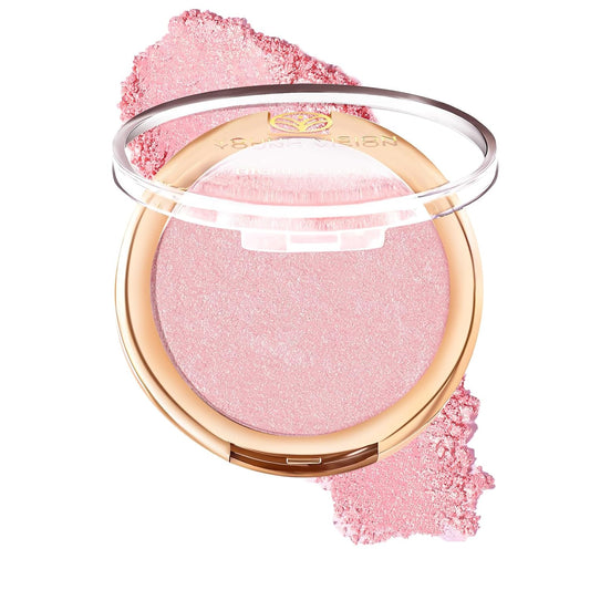 YOUNG VISION Pressed Powder Highlighter, Baked Natural Glow Contour Powder & Face Highlighter, Cruelty-Free, Shimmer Highlighting Makeup for Face, Eye, Eyeshadow, Body, Skin (Pink)