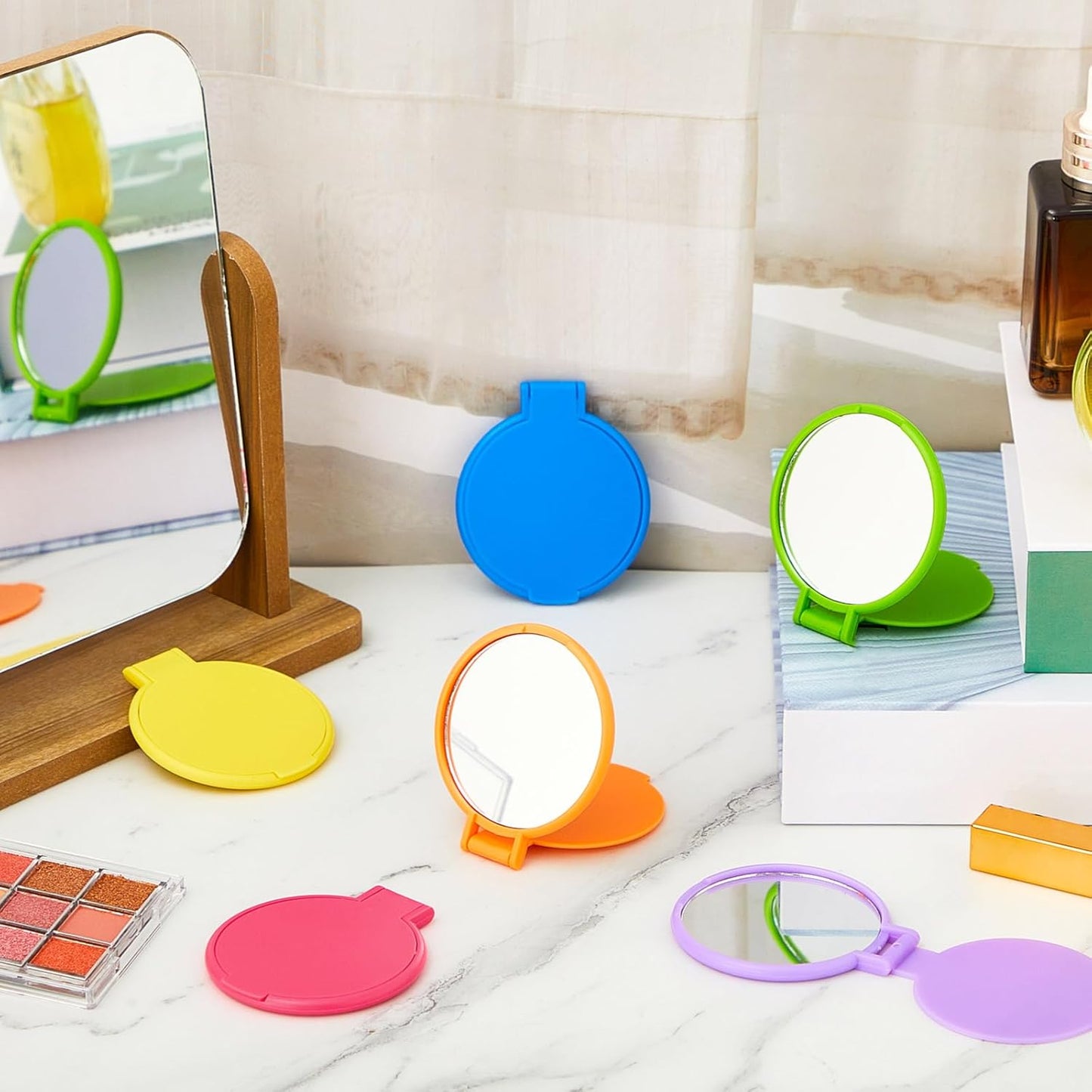 Juexica 180 Pcs Compact Mirror Bulk for Women Mini Folding Mirror Portable Pocket Makeup Round Small Vintage Travel for Cosmetic Purse Bag Gifts Mom Daily Use (Vivid Colors)