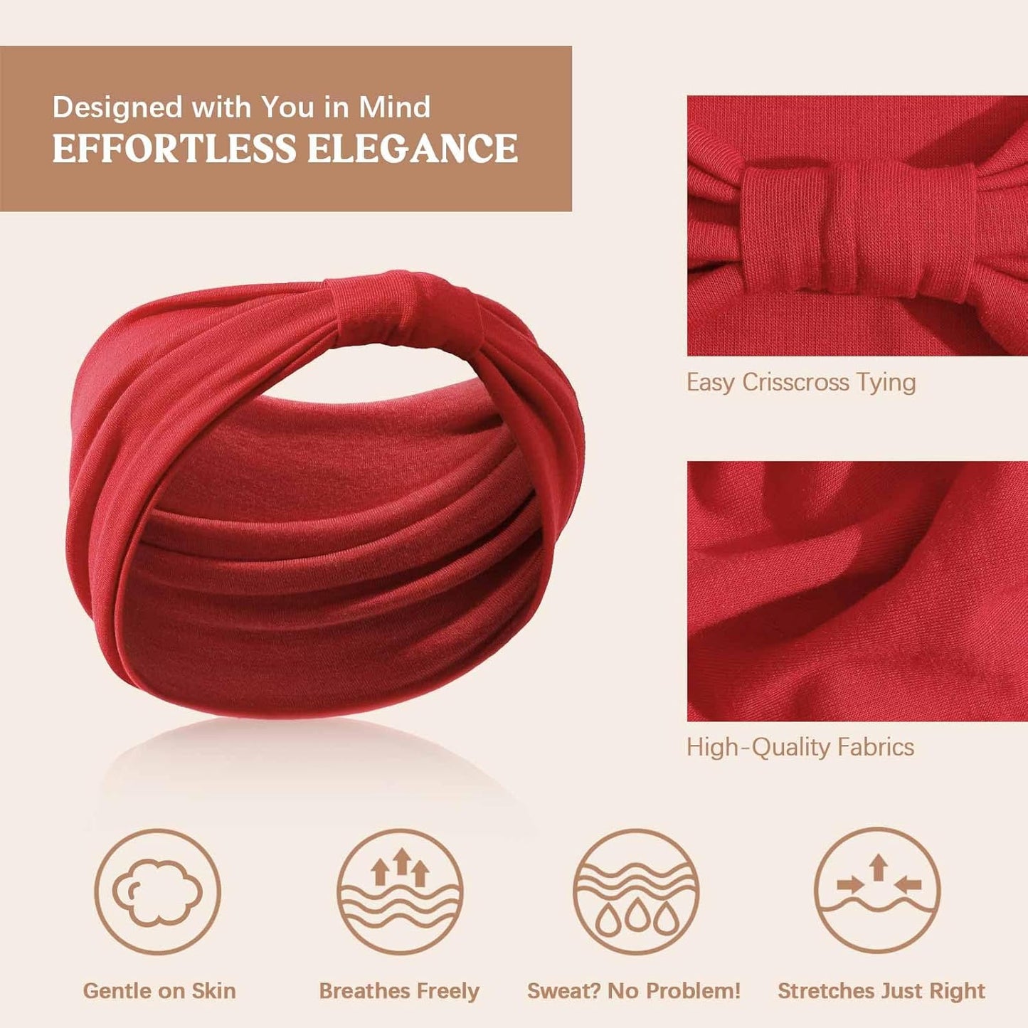 Wide Headbands for Women Knotted No Slip Head Bands Soft Turban Headband Hair Accessories Boho African Solid Color Head Wraps for Women Yoga Workout Pack of 6