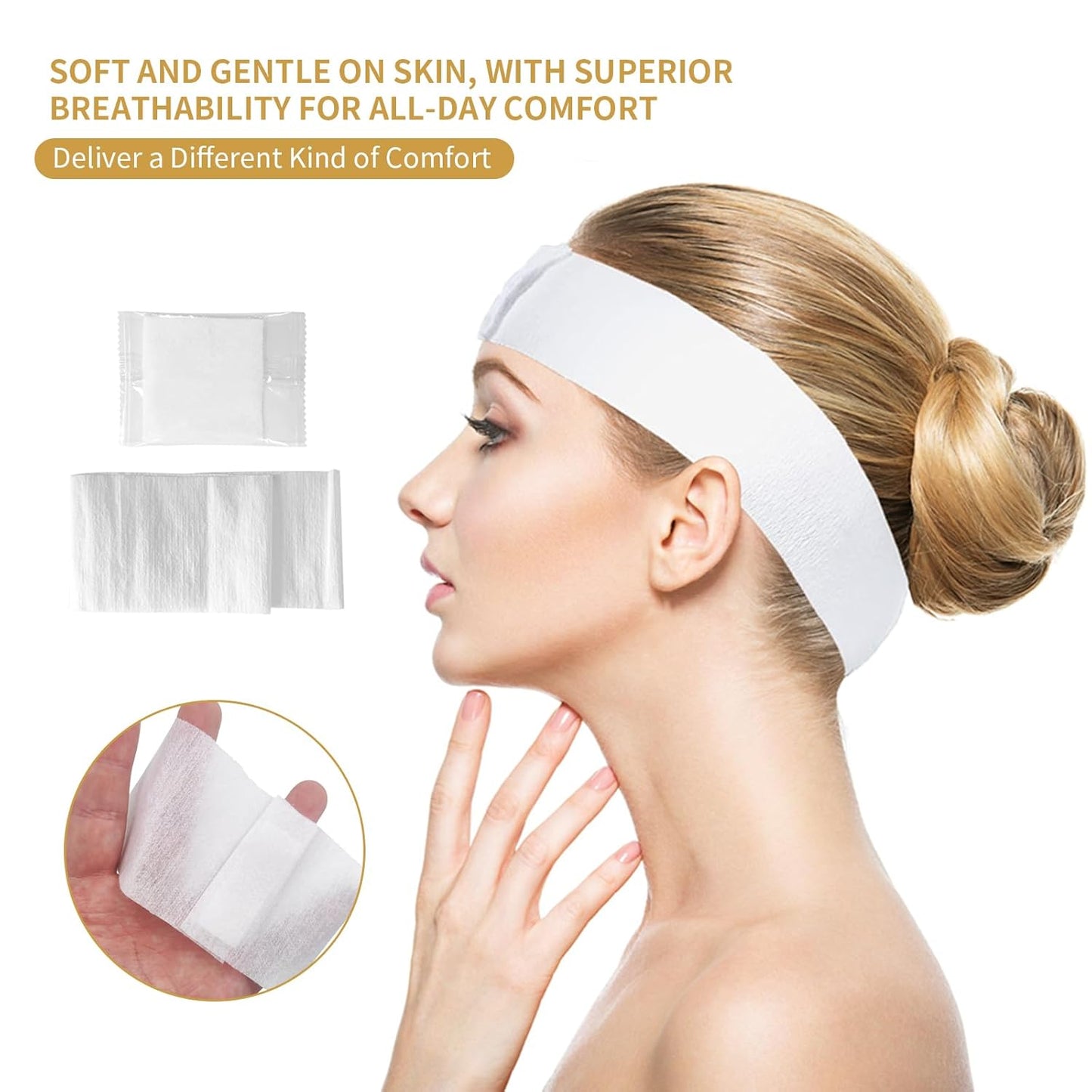 MoyRetty 40PCS Disposable Headbands for Spa & Facials, Professional Elastic Facial Headbands for Estheticians & Home Skincare - Soft Adjustable Magic Tape Hair Band