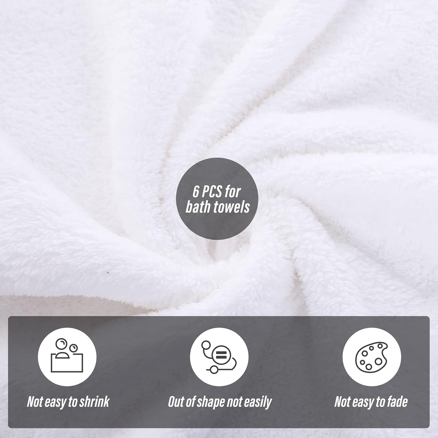 MOONQUEEN 6 Pack Premium Bath Towel Set - Quick Drying - Microfiber Coral Velvet Highly Absorbent Towels - Multipurpose Use as Bath Fitness, Bathroom, Shower, Sports, Yoga Towel (White)