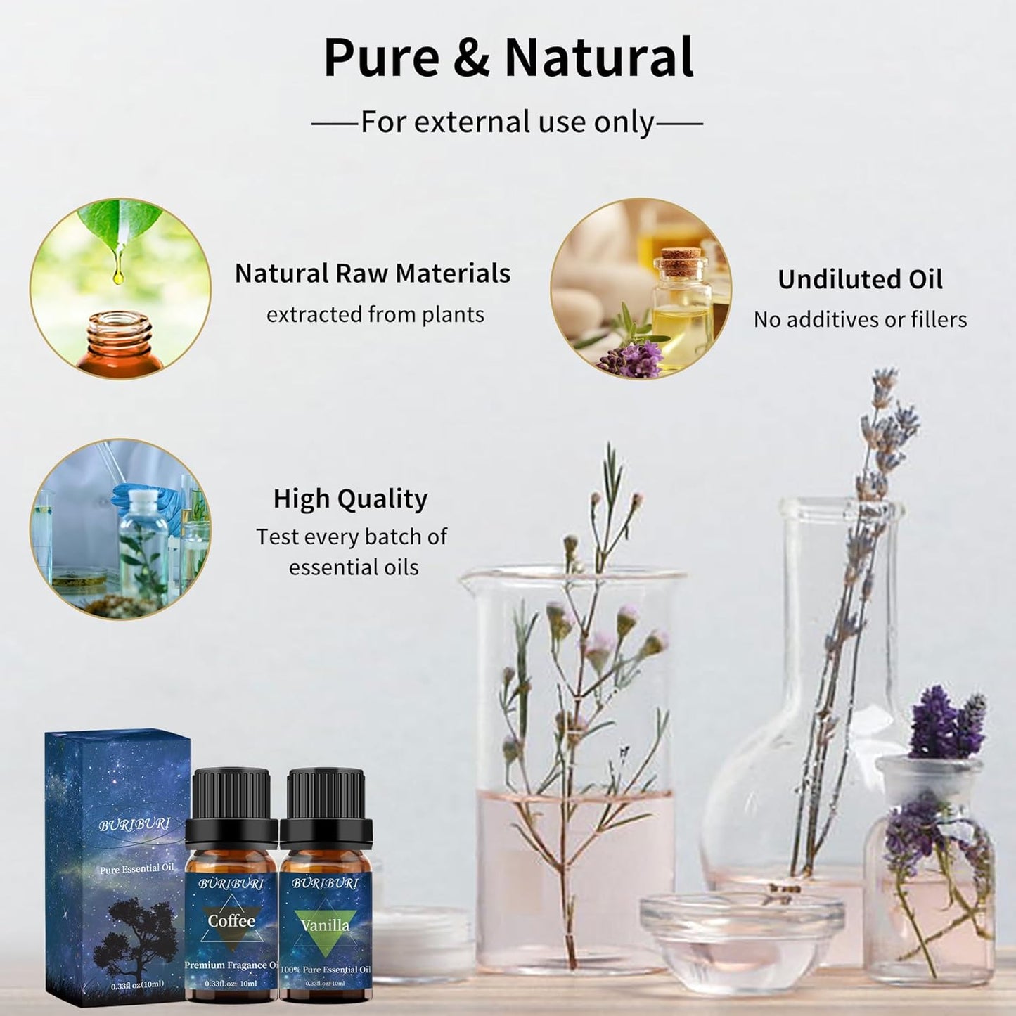 BURIBURI Vanilla Oil and Coffee Essential Oil Set 10ml, 100% Pure Vanilla Essential Fragrance Oil for Diffuser, Massage