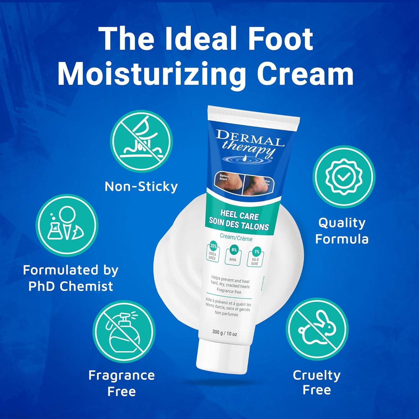 Dermal Therapy - Heel Care Cream, Foot Cream for Dry Cracked Heels, Intense Foot Moisturizer with Urea and AHA, Foot Lotion with Non-Greasy Formula, 300g
