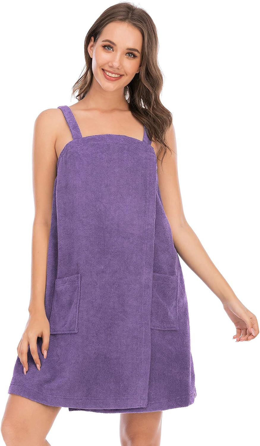 Veseacky Women Bath Wrap Towel for Womens Shower with Pocket Adjustable Spa Robe & Facial Headband