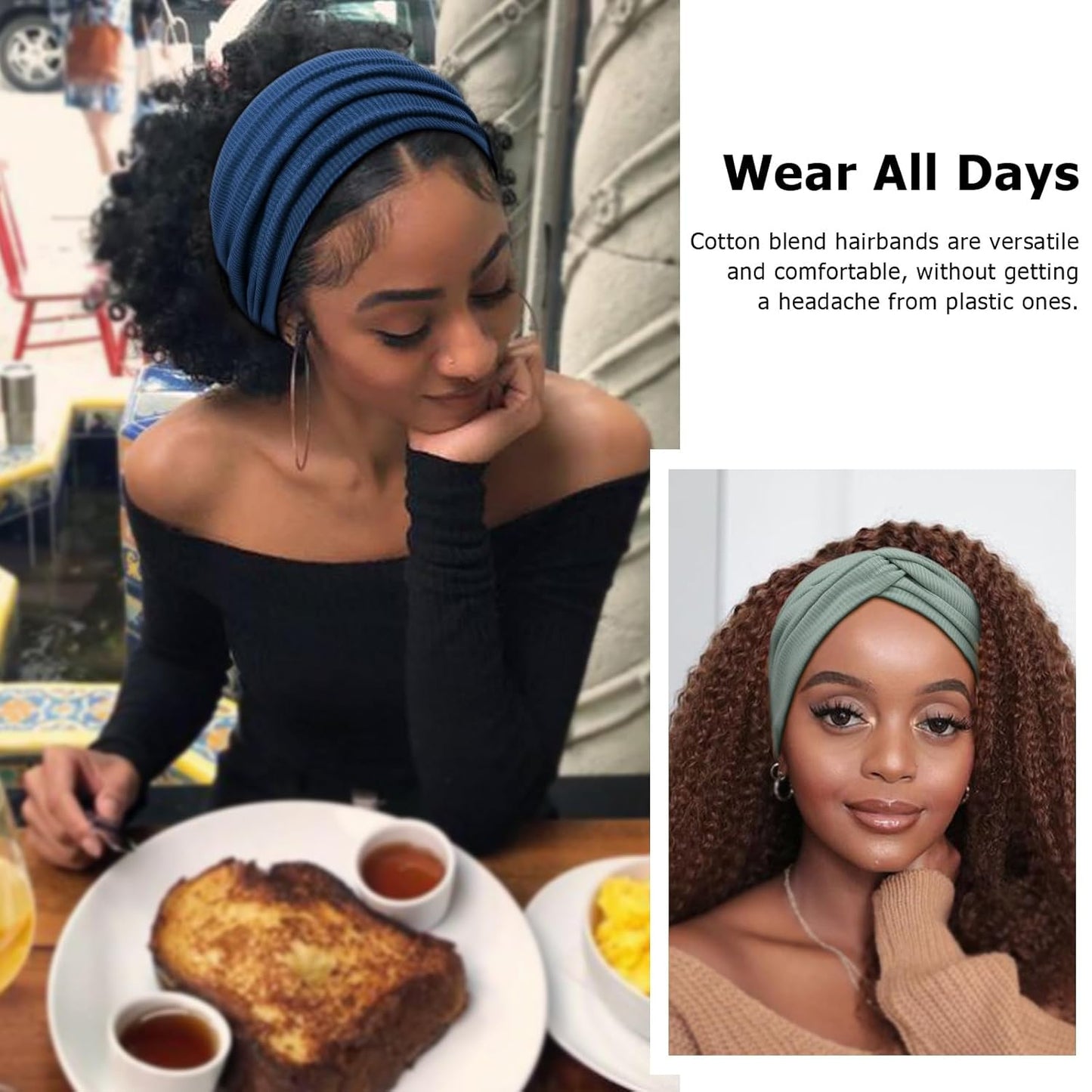 DRESHOW 4 Pack Turban Headbands for Women Wide Vintage Head Wraps Knotted Cute Hair Band Accessories