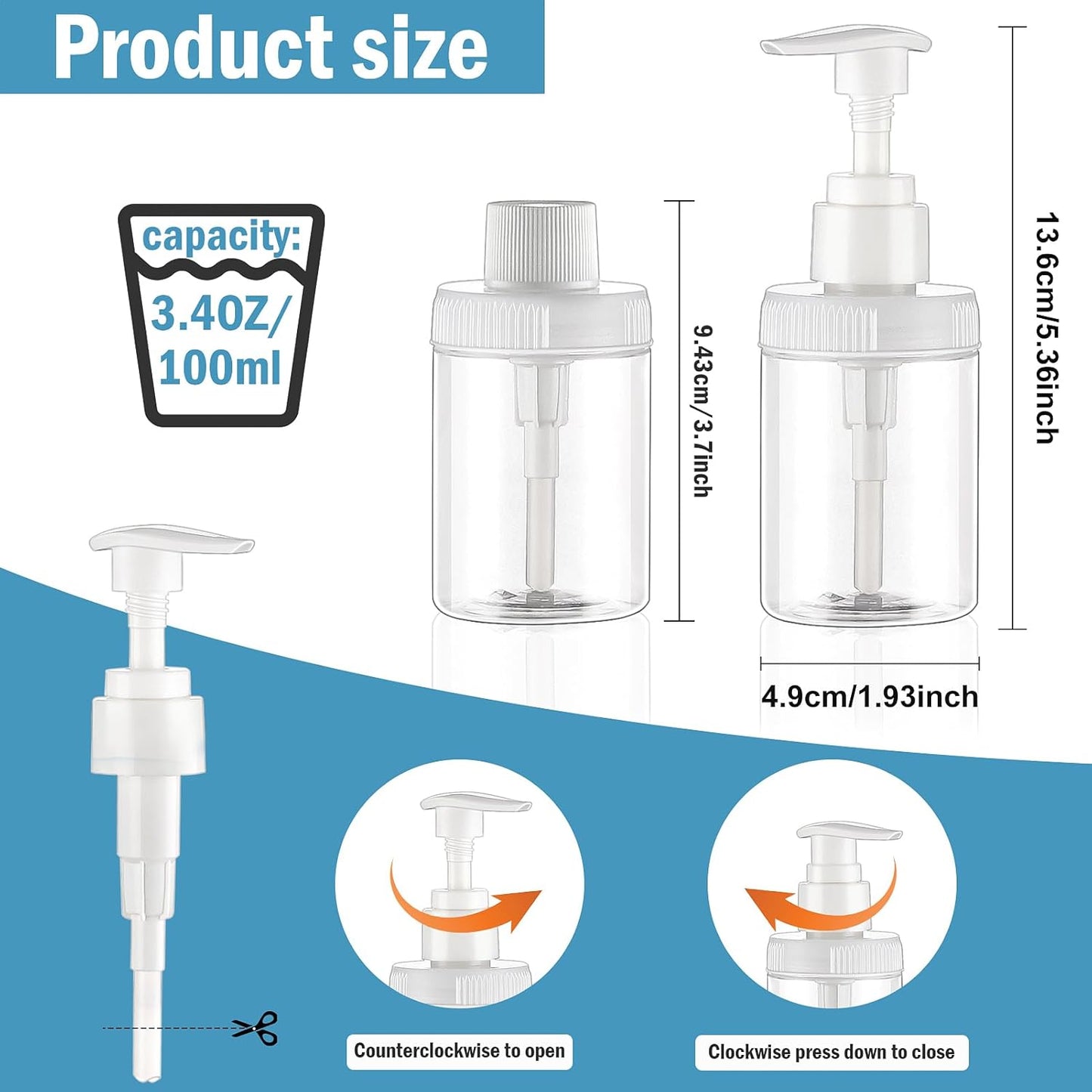 Cosywell Pump Bottle Dispenser 4oz/120ml 4 Pack Plastic Lotion Dispenser Wide Mouth Jar Style Empty Refillable Bathroom Shower Containers for Shampoo Conditioner Body Wash(Clear)
