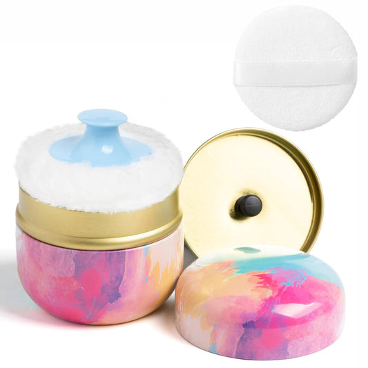 Powder Puff and Powder Container for Body Dusting Powder Case with Puff for Baby and Women,Loose Powder Containers with Puff for Travel (Rainbow1)