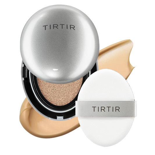 TIRTIR Mask Fit Aura Silver Cushion Foundation | Semi-glow Finish, Natural Coverage, Moisturizing, Lightweight, Korean cushion foundation (#29N Natural Beige, Full Size, 0.63 Fl Oz)