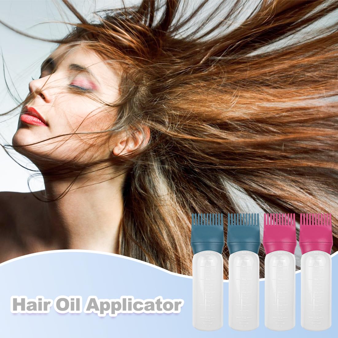 ELANE 4 Pcs Root Comb Applicator Bottle, 6oz, Hair Oil Applicator Bottle for Hair, Salon, Travel, Camping (Red+Green)