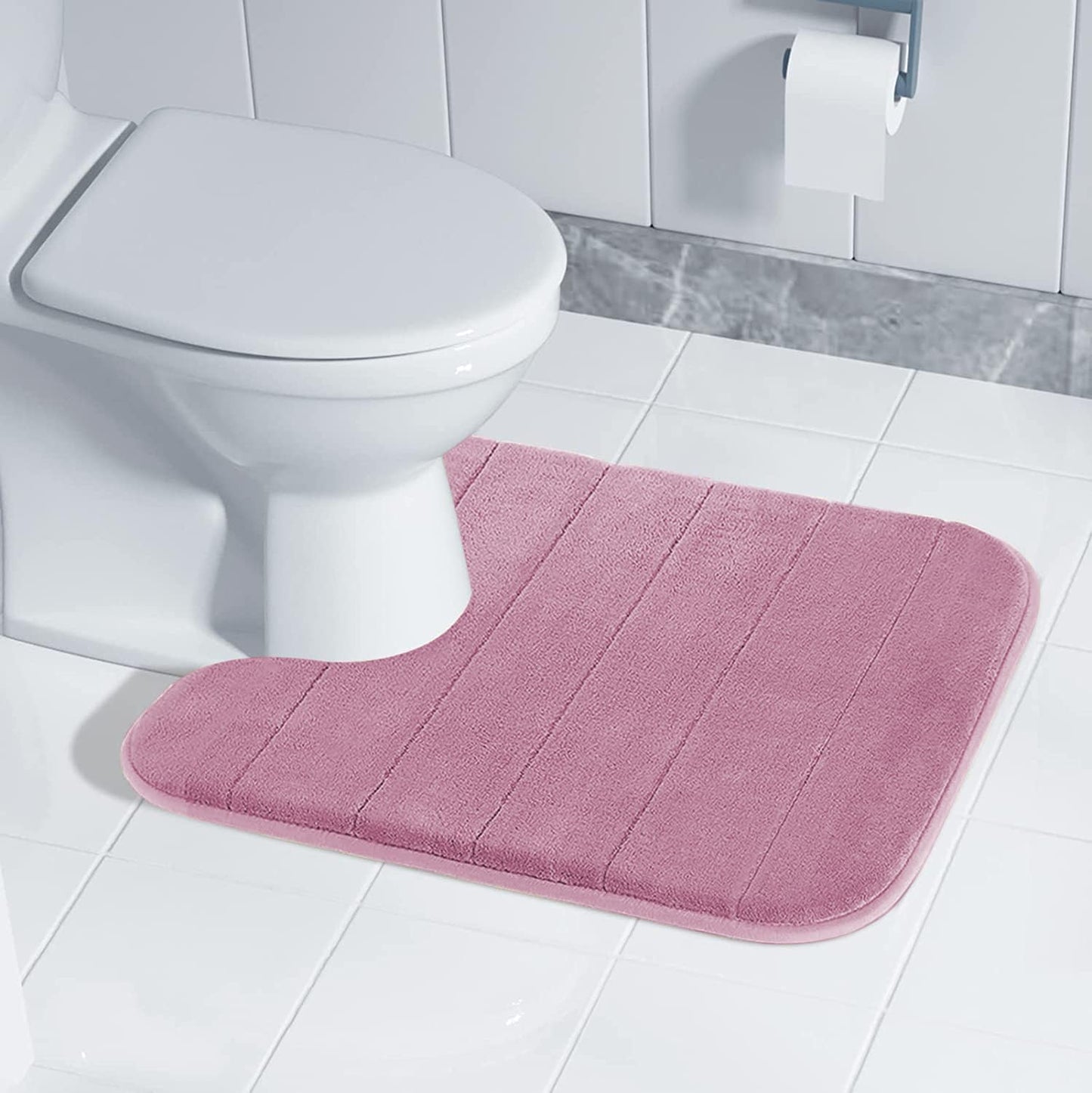 Yimobra Memory Foam Toilet Bath Mat U-Shaped, 24 X 20 Inches,Soft and Comfortable, Super Water Absorption, Non-Slip, Machine Wash and Easier to Dry for Bathroom Commode Contour Rug, Mauve