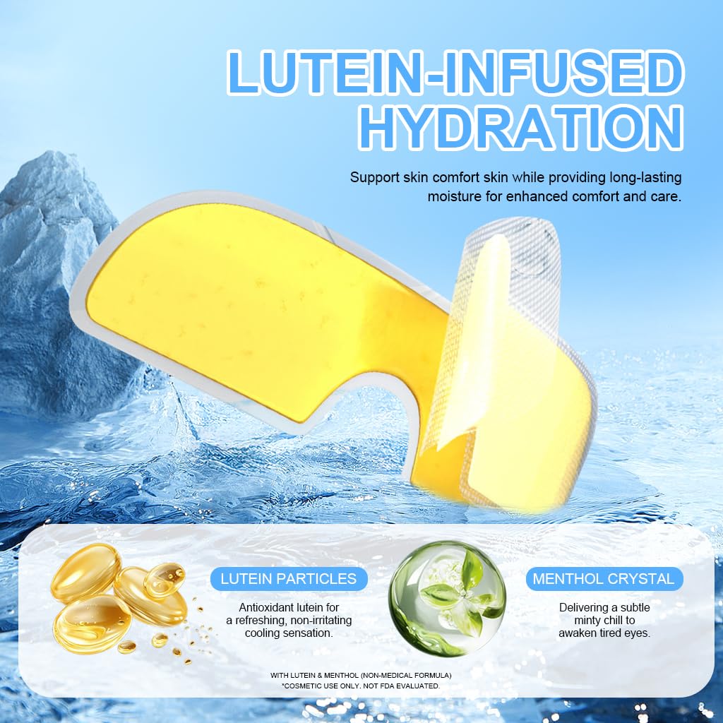 Cooling Hydrogel Eye Mask Patches for Puffy Eyes & Eye Fatigue Relief, Lutein-Infused Reusable Gel Eye Pads,10 pack