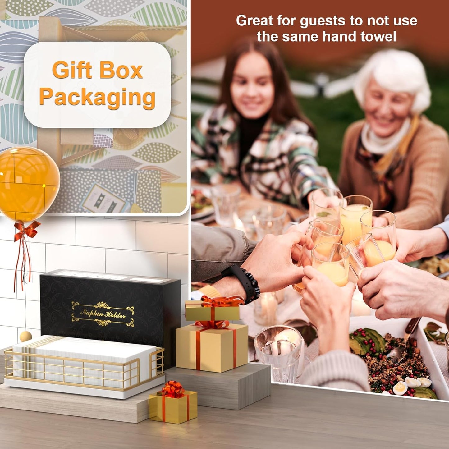 Wican Marble Guest Towel Holder Tray for Bathroom, Napkins Holder for Powder Room Dinning Table Wooden Basket for Disposable Paper Hand Towels Gold and Marble White