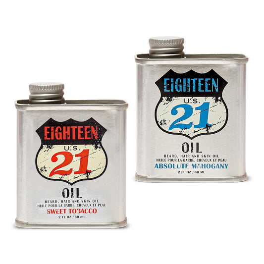 18.21 Man Made Sweet Tobacco & Absolute Mahogany Beard, Hair & Skin Oil 2-Set Bundle, All Hair & Skin Types for Men, Strengthens and Moisturizes in a Manly Aroma