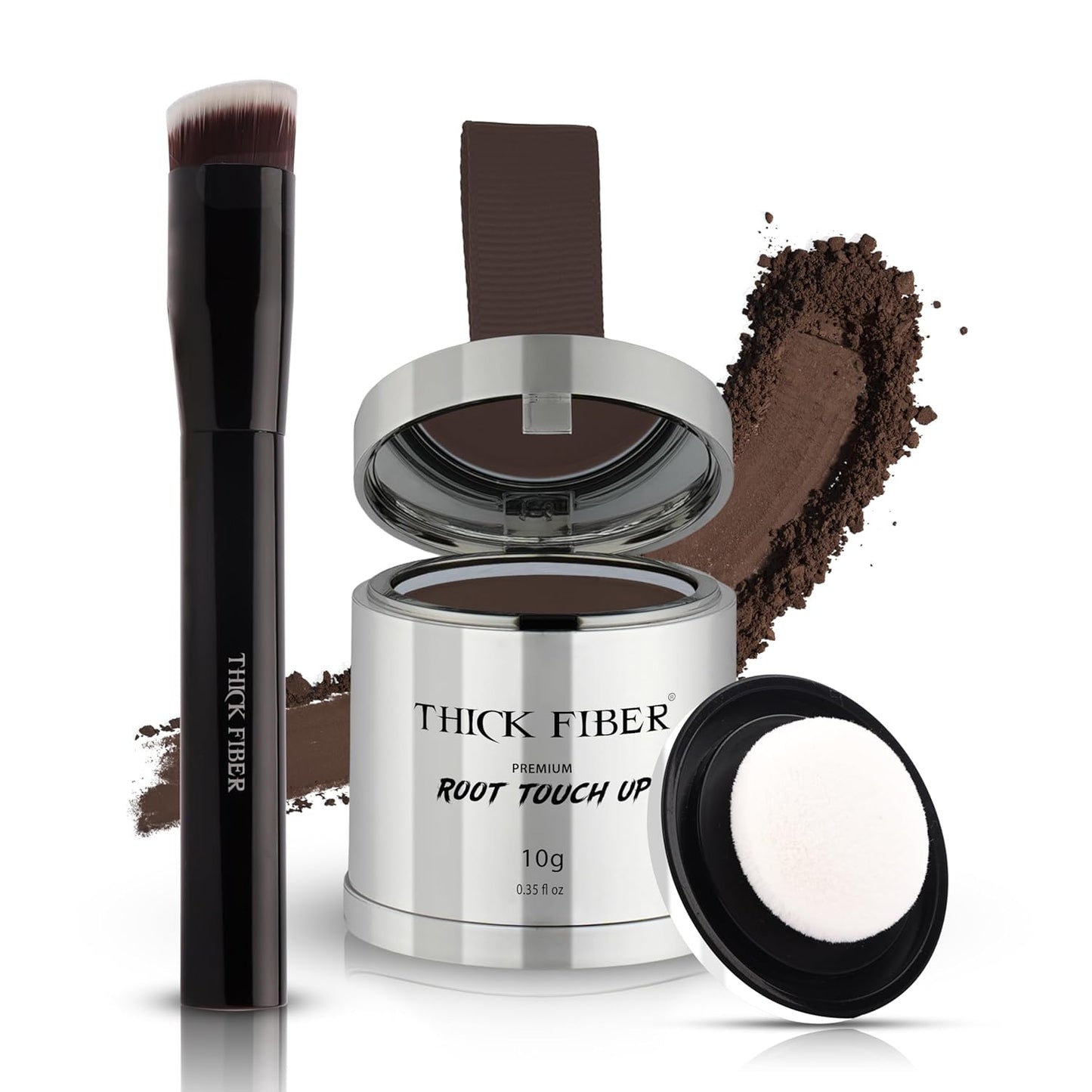 THICK FIBER Root Touch Up & Hairline Powder with Brush (LARGE 10g) – Covers Grey Roots, Thinning Hair & Bald Spots – Sweat & Water Resistant Hair Concealer for Women & Men (Medium Brown)